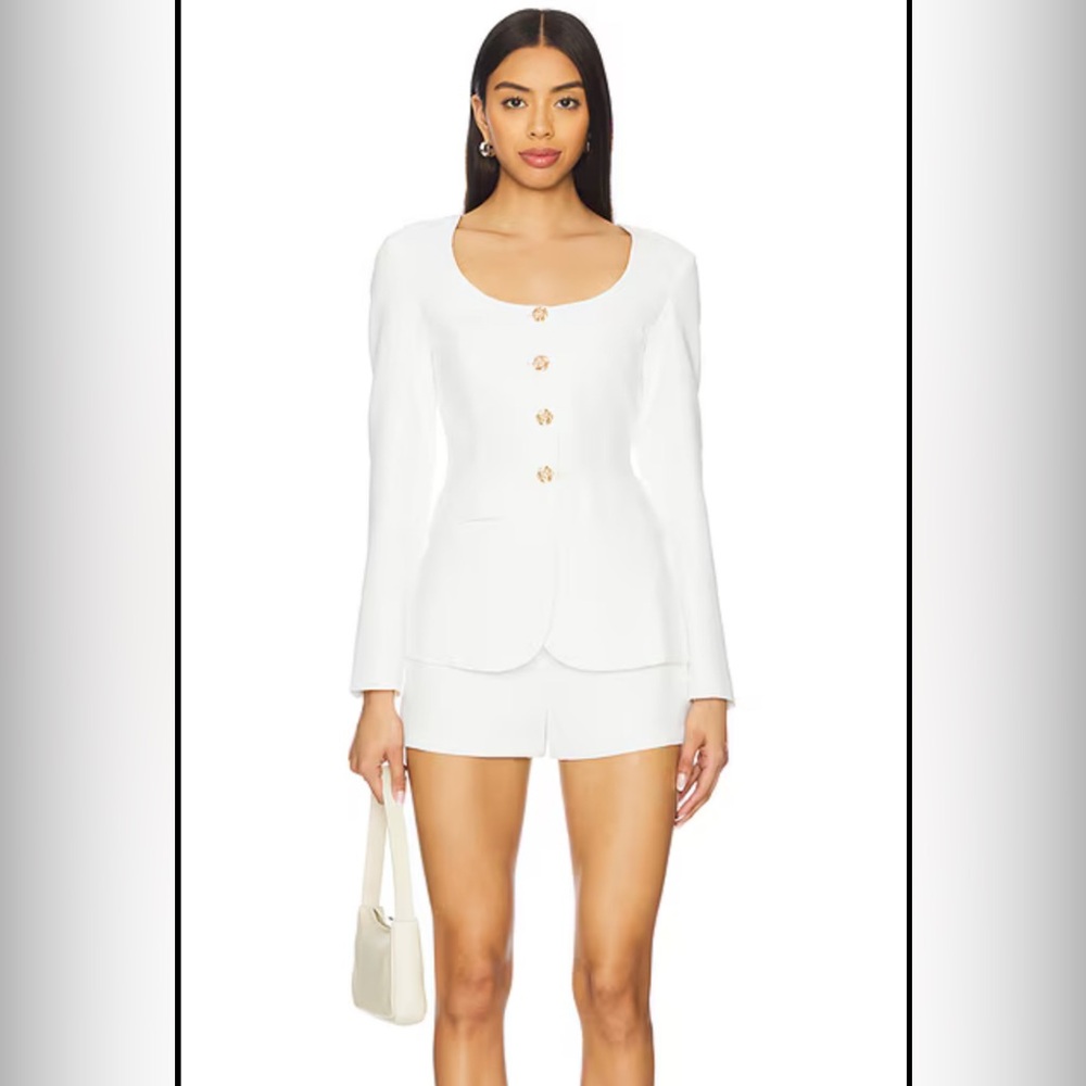 Amanda Uprichard Kya Long Sleeve Romper in Ivory